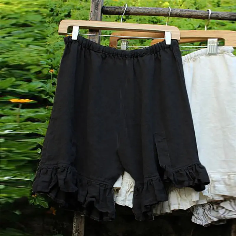 Женские повседневные однотонные льняные свободные широкие Короткие штаны больших размеров с высокой талией, повседневные шорты в простом стиле для женщин, szorty damskie