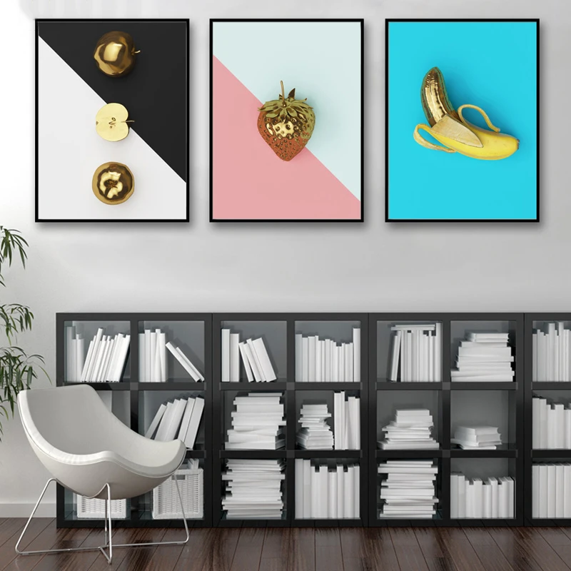 

Canvas Pictures Art Hand Draw Fruit Poster Banana And Strawberry Food Painting Decor Living Room Wall Modern Nordic Style Prints