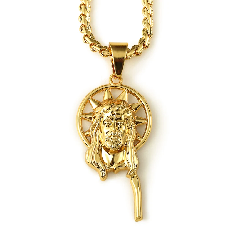 27.5 in NEW Golden Mini Jesus Head Piece Pendant Hip Hop Charm Cuban