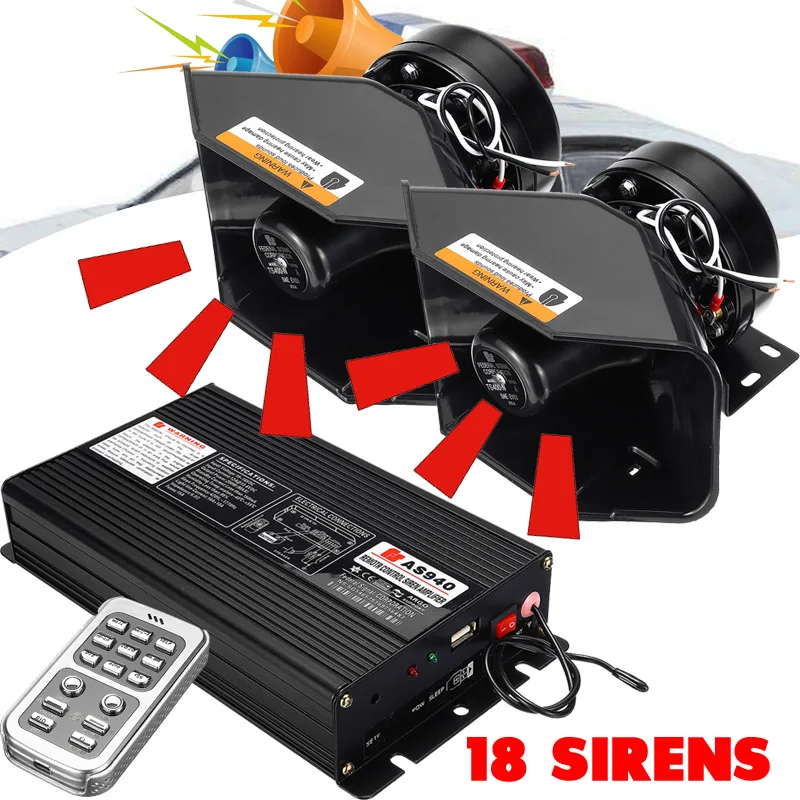 

400W 18-channel Tone Loud Horn Auto Car Vehicle Truck Speaker Warning Alarm Siren Polices Fires Ambulance Horn Loudspeaker