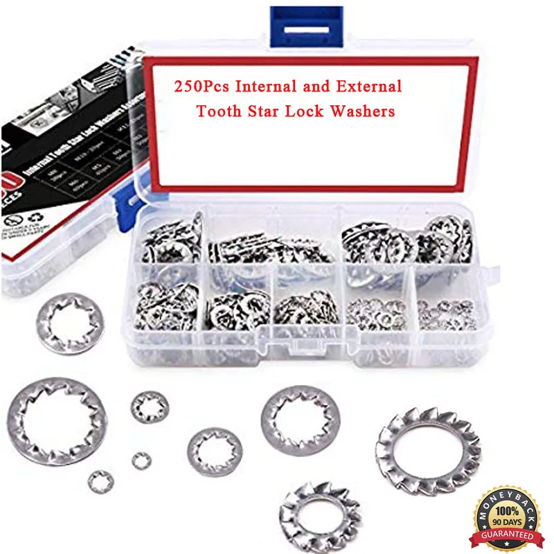 304 Stainless Steel Internal Tooth Star Lock Washers Assortment Set Size Included: M2 M3 M4 M5 M6 M8 M10 M12 8-Size Hilitchi 300-Pcs 