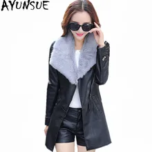 AYUNSUE Женская куртка из искусственной кожи пальто с меховым воротником Женская тонкая верхняя одежда зимние теплые женские куртки Jaqueta De Couro WXF277