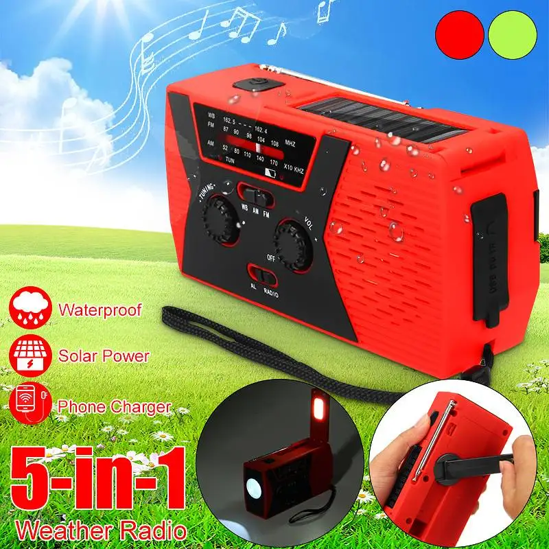 

AM/FM/WB Radio Solar Power Bank Emergency Self Portable Hand Crank Weather Flashlight Charger 2000mAh