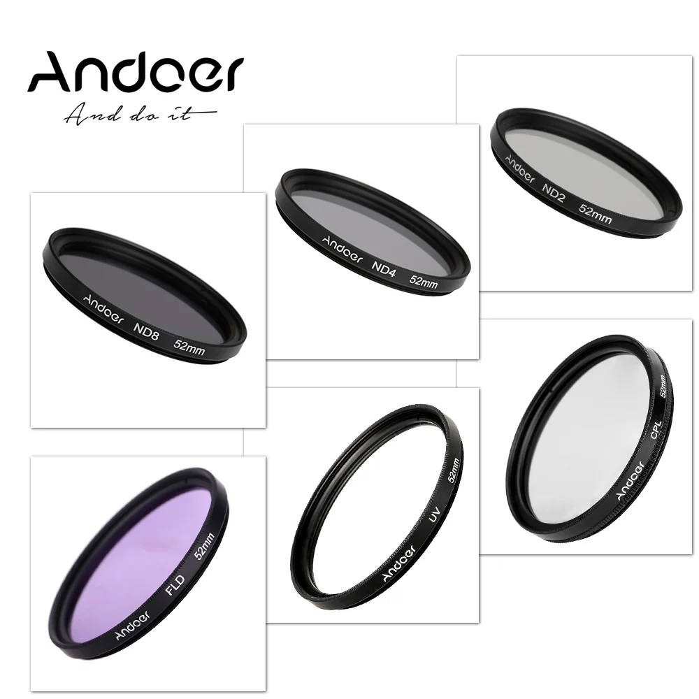 Andoer 52 мм-77 мм UV+ CPL+ FLD+ ND(ND2 ND4 ND8) набор фильтров для фотосъемки, набор ультрафиолетовых круговых поляризационных фильтров для зеркалок Canon sony