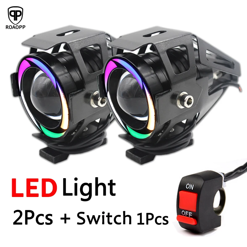

ROAOP Universal LED Motorcycle Headlight U7 Motorbike Driving Fog Spot Head DRL running Light Spotlight Lamp Light Switch 2PCS