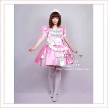 Free Shipping Sexy Sissy Maid Satin Pink Dress Uniform Cosplay Costume Tailor-made