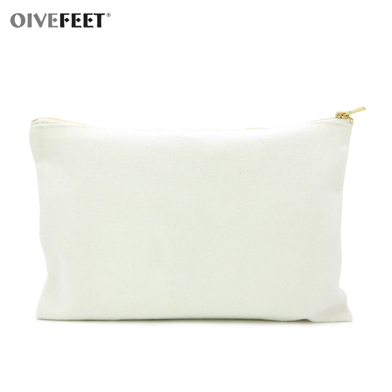 OIVEFEET,LGC187C,100pcs,Plain Custom White Gold Zipper Cotton Canvas Cosmetic Bag Makeup Zipper ...
