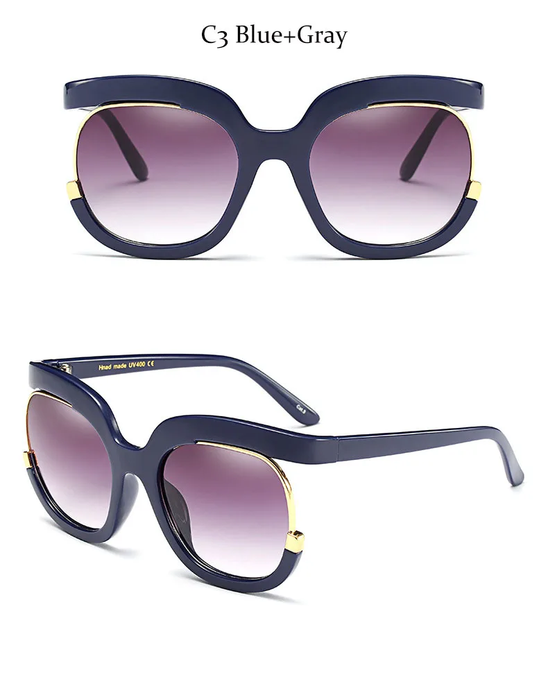 Роскошные негабаритные квадратные градиентные солнцезащитные очки для женщин и мужчин, половинная оправа из металла, известный бренд, дизайнерские солнцезащитные очки для женщин, UV400