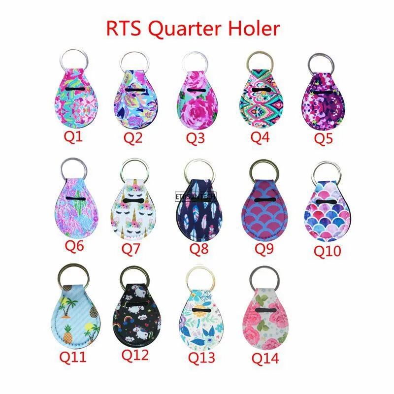 

12pcs Coin Holder Chapstick Holder Neoprene Keychain, Unicorn Pattern Lip Palm Holder Floral Print with Metal Ring