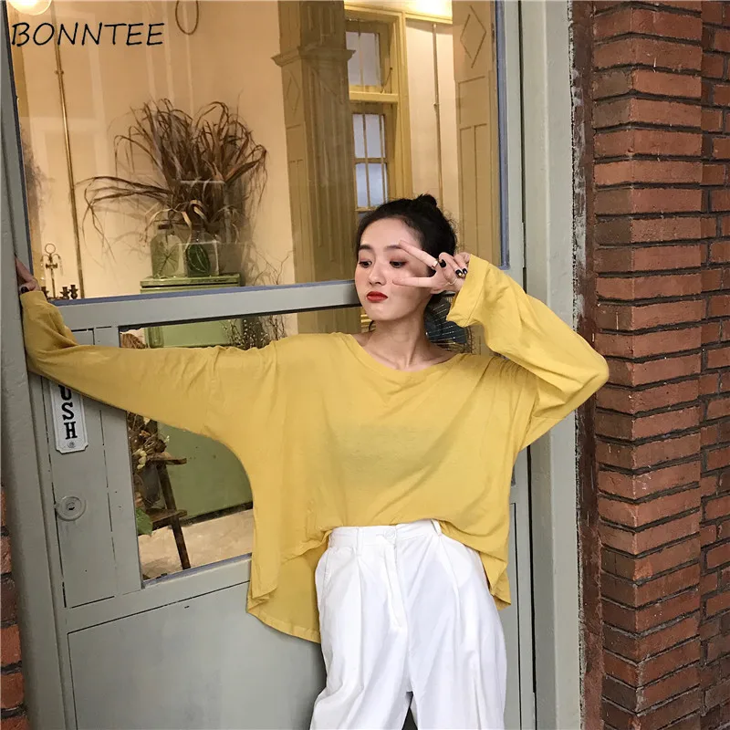 

T-shirts Women Casual Solid Soft Loose Ladies Elegant Clothes Thin Wonens Long Sleeve Sunscreen T-shirt Breathable All-match Tee
