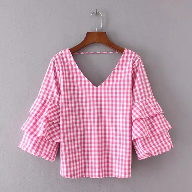 bell sleeve gingham blouse 2017 summer bell sleeve gingham blouse 2017 summer