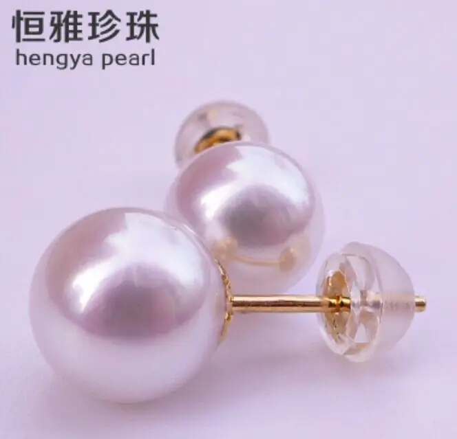 

AAAAA round 11-12mm natural Australian south sea white pearl 18 gold earrings