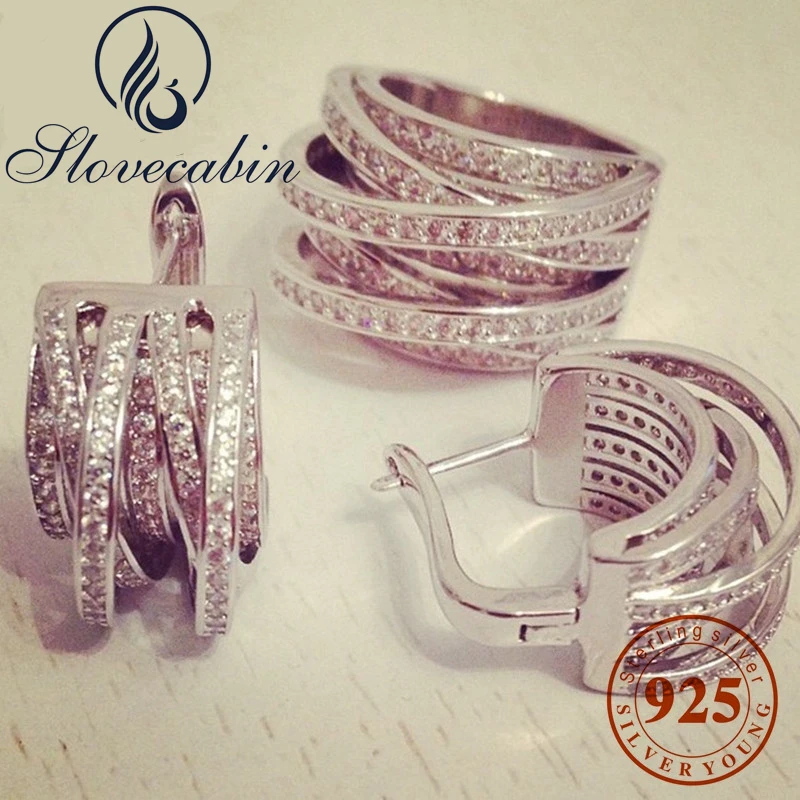 

Slovecabin 2017 Top Brand Silver Jewelry Set Europe Popular 100% 925 Sterling Silver Ring And Earring Jewelry Set For Women