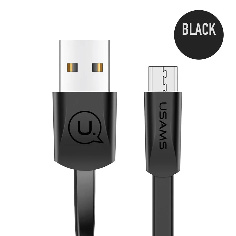 USAMS Micro USB кабель 2A Быстрая зарядка USB кабель для передачи данных для samsung Xiaomi LG планшета Android Microusb мобильного телефона usb зарядный шнур - Цвет: Black