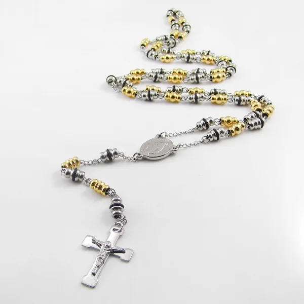 Gold Bead Chain With Jesus Christ Cross Pendant | 24K Gold Plated Religious Necklace For Men & Women - View #12