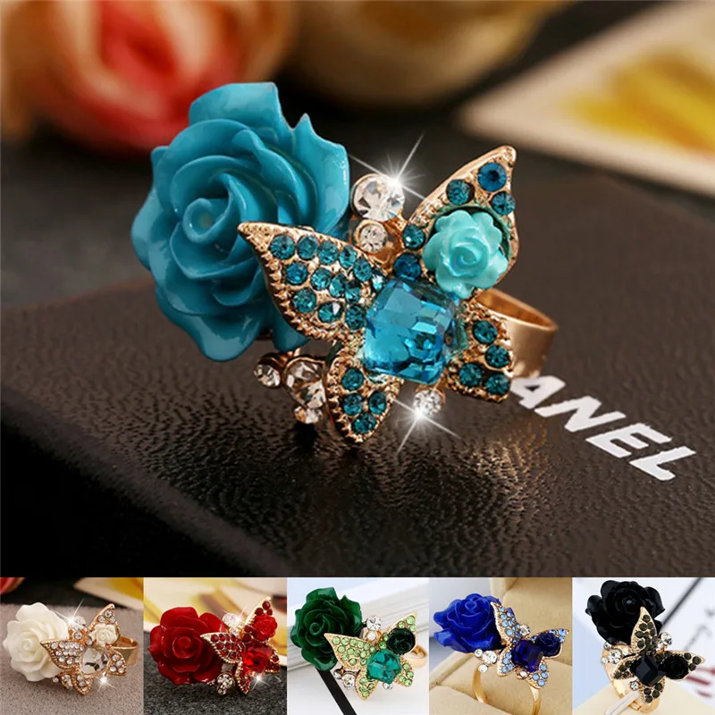 Hot Sale Crystal Fashion Party Ring Colorful Jewelry Trendy Resin Adjustable Women