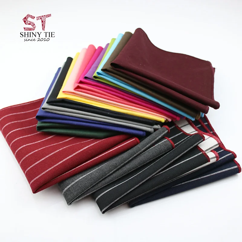 

New Cotton Solid Striped Handkerchief Men's Business Pocket Square 24*24cm Western Style Black Navy Pink Homme Wedding Hanky