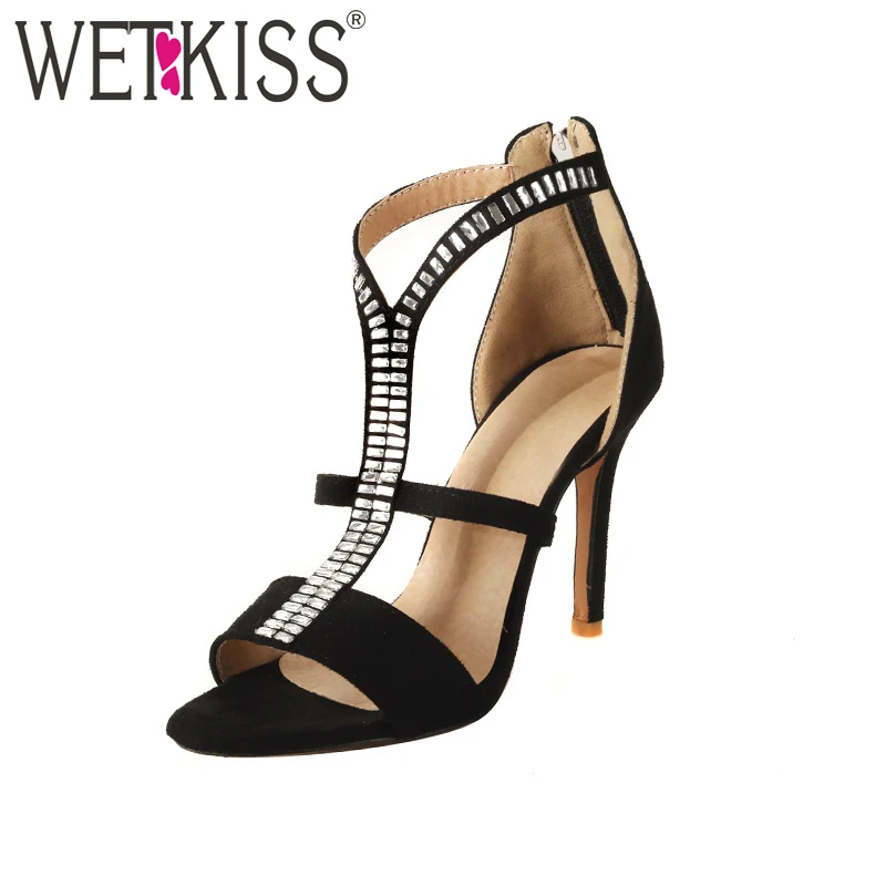 

WETKIS Plus Size 46 Sexy Women's Sandals Crystal Strap Ladies Shoes Dress Open toe Female Sandal High Heel Summer Footwear