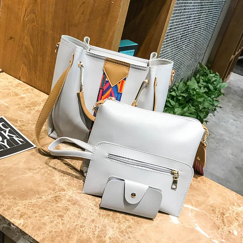 Fashion 4 Pcsset Women Composite Handbag Ribbon Shoulder Crossbody Bucket Bag Totes Large Capacity Casual Female Shopper SS3511 (18)