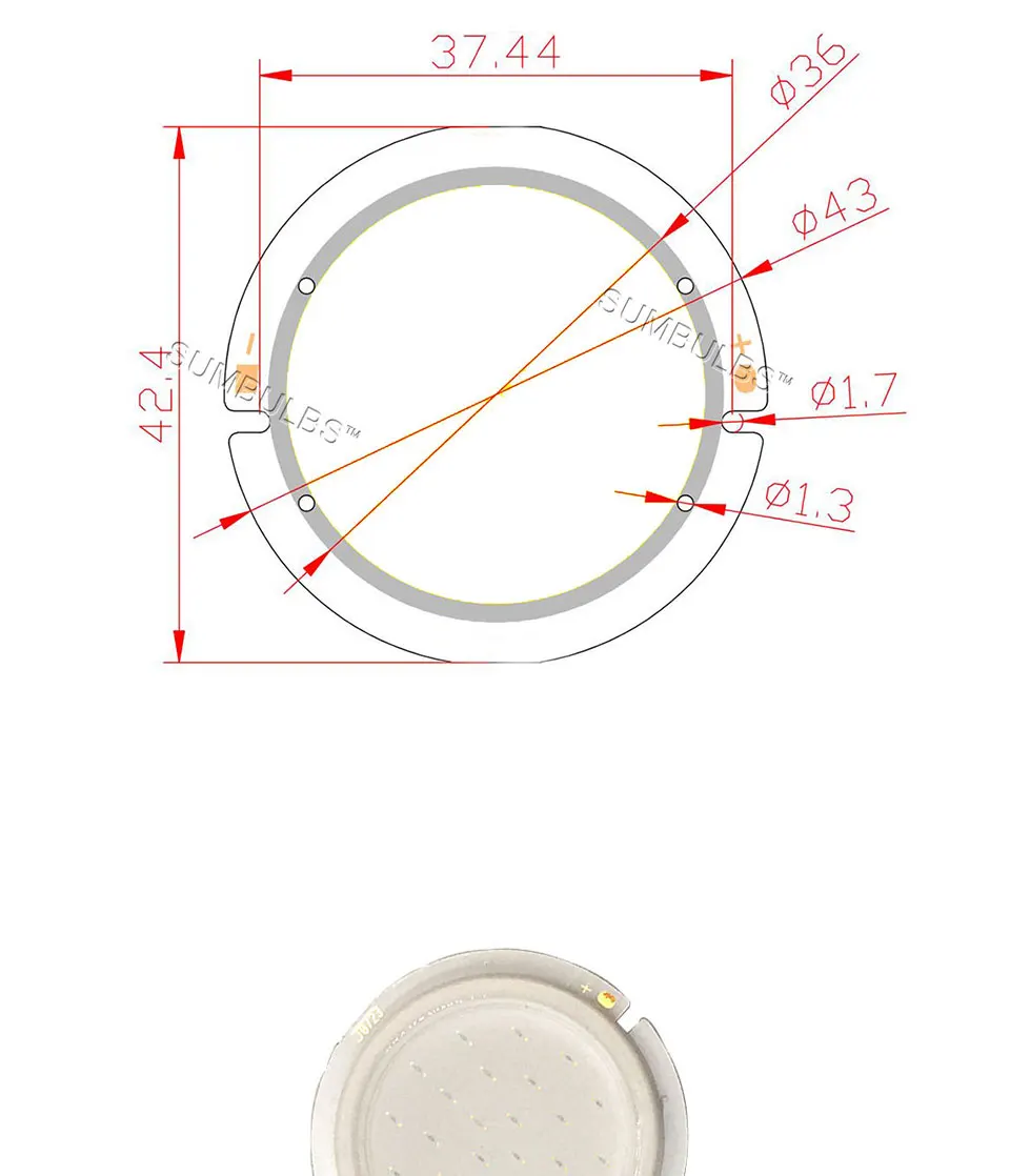 43mm round cob chip led bulb lamp light 5W 15V (1)