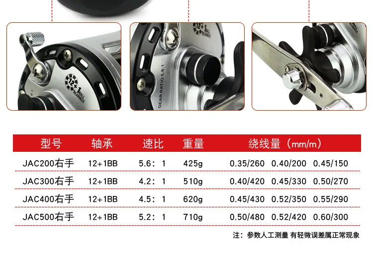 Высокоскоростная литая барабанная Рыболовная катушка Приманка снасти Троллинг лодка морская правая рука круглая Катушка JCA YUMOSHI 12+ 1 шариковые подшипники