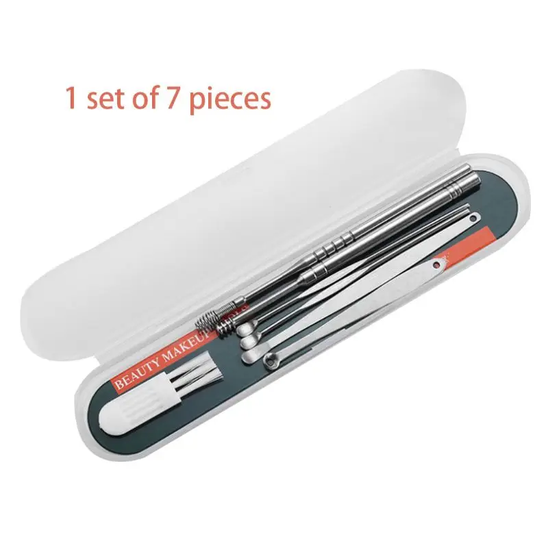 

7Pcs Professional Stainless Steel Earpick Set Ear Wax Curette Remover Cleaner Spoon Spiral Clean Tool With Storage Case