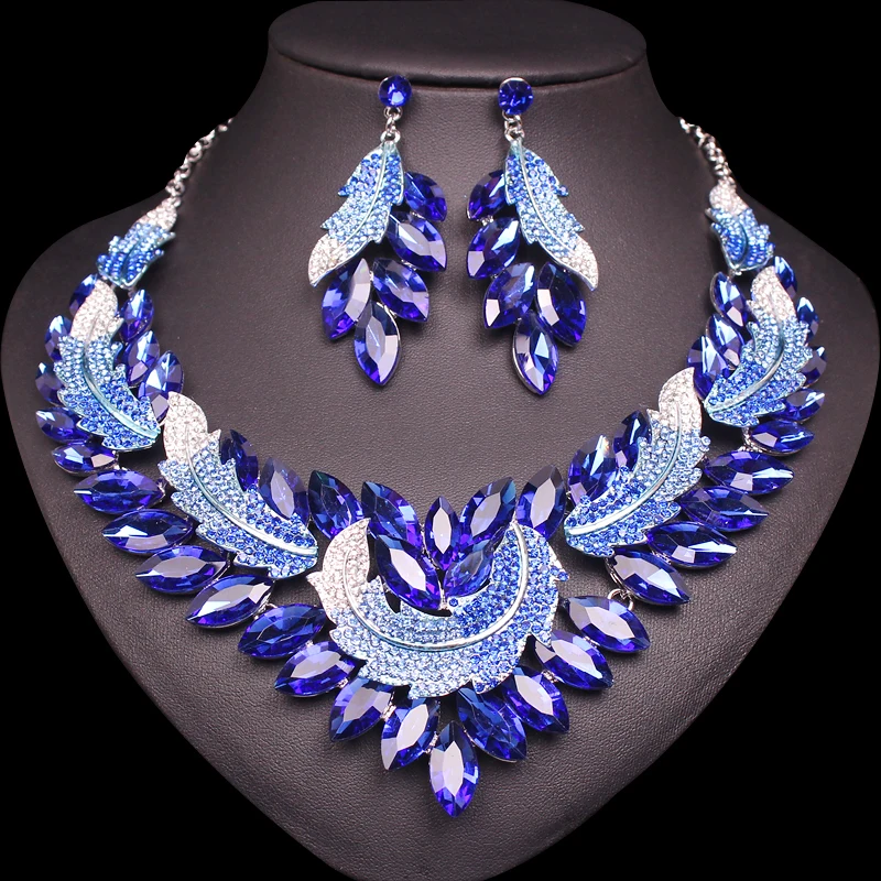 Luxury Austrian Crystal Statement Necklace and Earrings Sets Indian