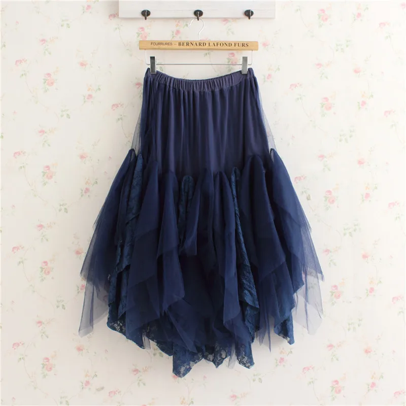 

Spring Summer Mori Girl Cute Pleated Skirt Women Clothing Harajuku Solid Bottoming Lace Cake Ruffle Female Princess Skirts U143