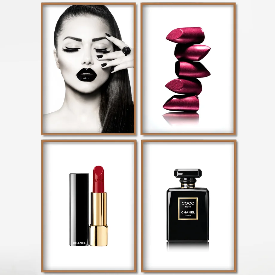 

Fashion Sexy Girl Perfume Lipstick Brand Wall Art Canvas Painting Nordic Posters And Prints Wall Pictures For Living Room Decor
