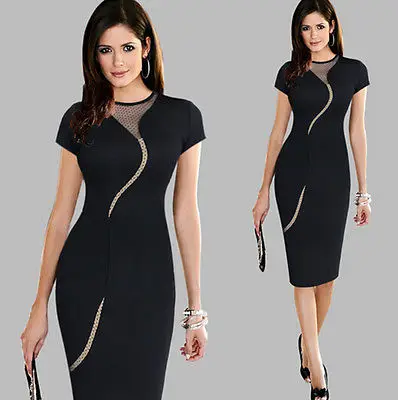 

New Sexy Fashion Women Vintage Tunic Bandage Formal Work Elegant Prom Party False See-Through Design Bodycon Pencil Dress