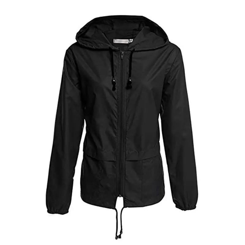 

Lightweight Waterproof Raincoat Women Windbreaker Zipper Hooded Rain Jacket Casual Solid Color Long Sleeves Coats Outwear 2018