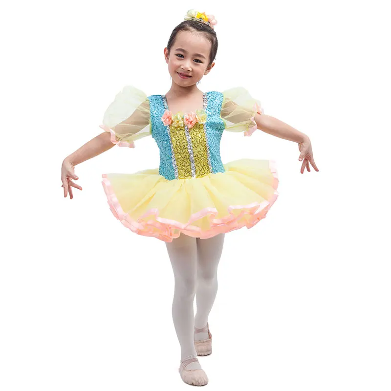 

New Lovely Princess Dress Child Ballet Tutu Dance Costume,Shining Sequin Spandex Bodice Puff Sleeve,Birthday/Party/Solo Clothing