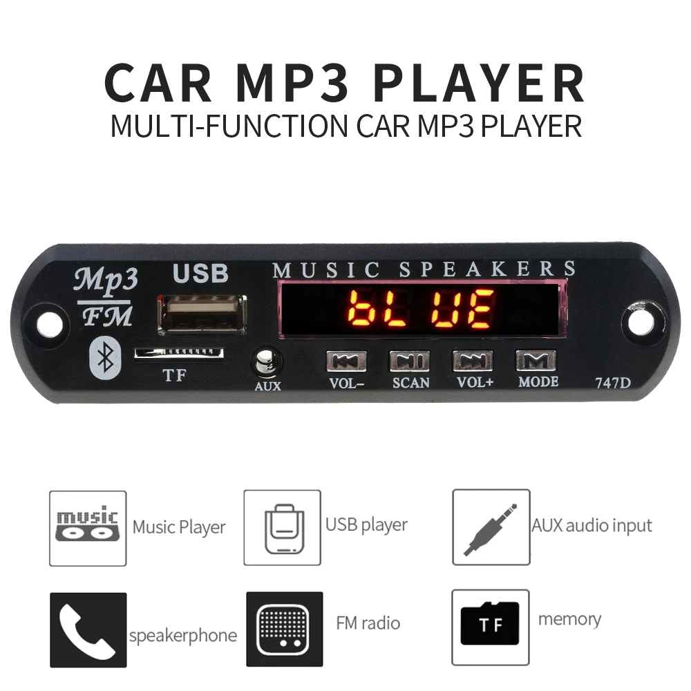 5 в 12 В Bluetooth громкой связи Mp3 плеер FM Радио беспроводной аудио приемник TF USB 3,5 мм AUX автомобильный аудио модификация комплект для динамиков