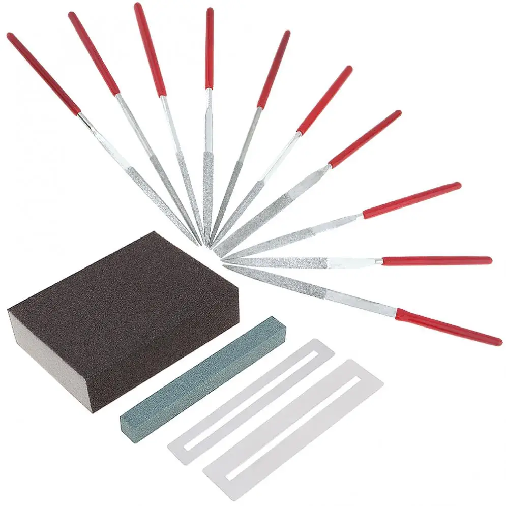 14pcs Diamond Files Kit Guitar Nut Saddle Groove Polishing Tool