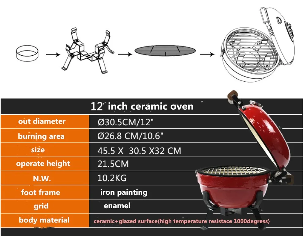 12-дюймовый мини-рюкзак плита керамический барбекю-гриль, уличная печь для пиццы, угольный гриль для барбекю, 1" дровяная плита керамическая духовка для пиццы