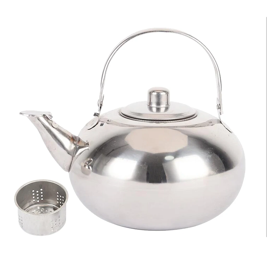 Чайник для горячей воды из нержавеющей стали, чайник для заварки, металлический чайник со съемным чайным фильтром, серебристый - Цвет: 2L