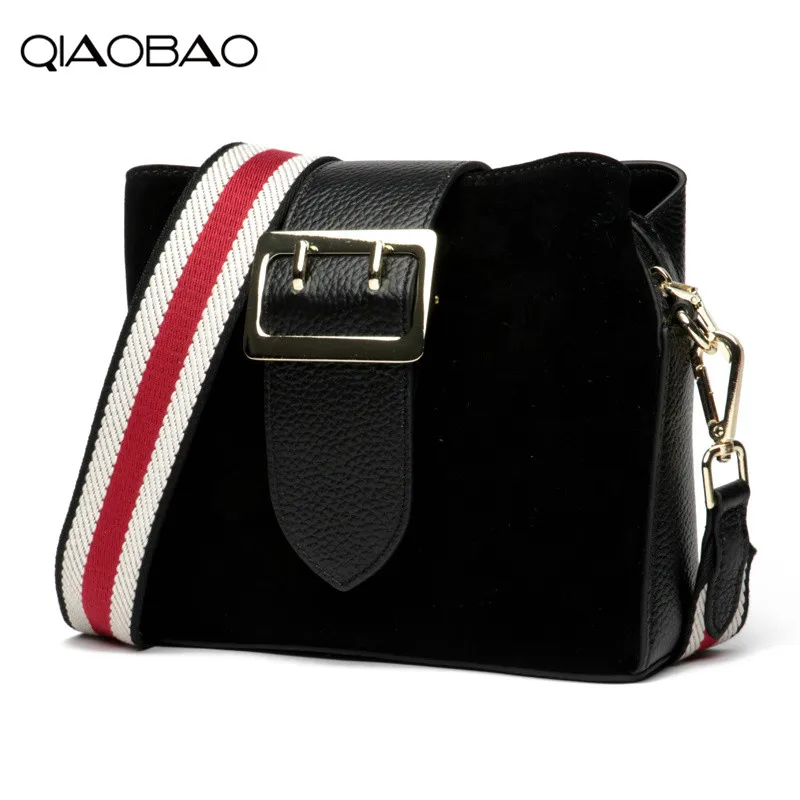 

QIAOBAO Autumn and winter frosted handbags new tide bucket first layer of cowhide leather Europe fashion shoulder bag