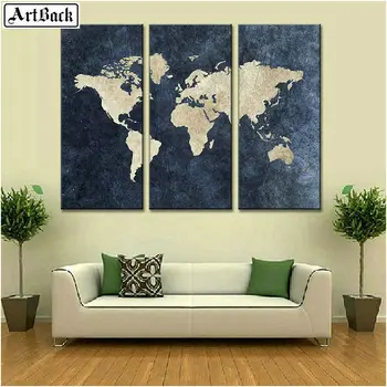 

Triptych map icon 5d diamond painting landscape pattern full square drill diamond embroidery artwork living room decoration