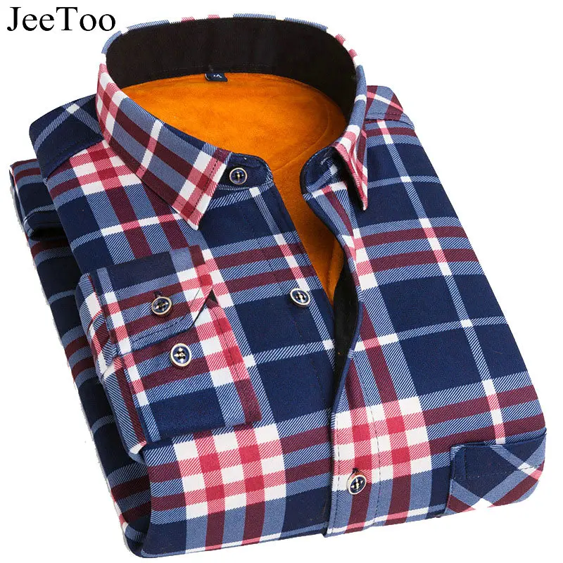 Jeetoo Рубашки в клетку Для мужчин с длинным рукавом Slim Fit S рубашка толстые теплые