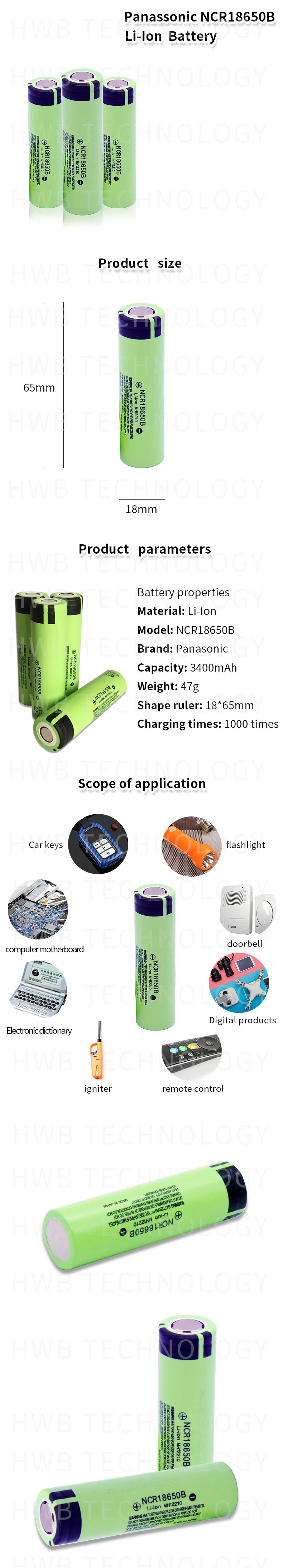 2-20 шт Panasonic NCR18650B 3,7 v 3400 mah 18650 литиевая аккумуляторная батарея фонарик батареи