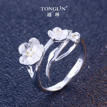 

Original Design Trendy Gold Color Plum Blossom Rings Classic Genuine 925 Silver Finger Rings
