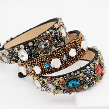 Великолепная Универсальная повязка на голову со стразами в стиле барокко, тяжелая работа, роскошный цвет, горный хрусталь, танцевальная уличная съемка, индивидуальная повязка на голову 541