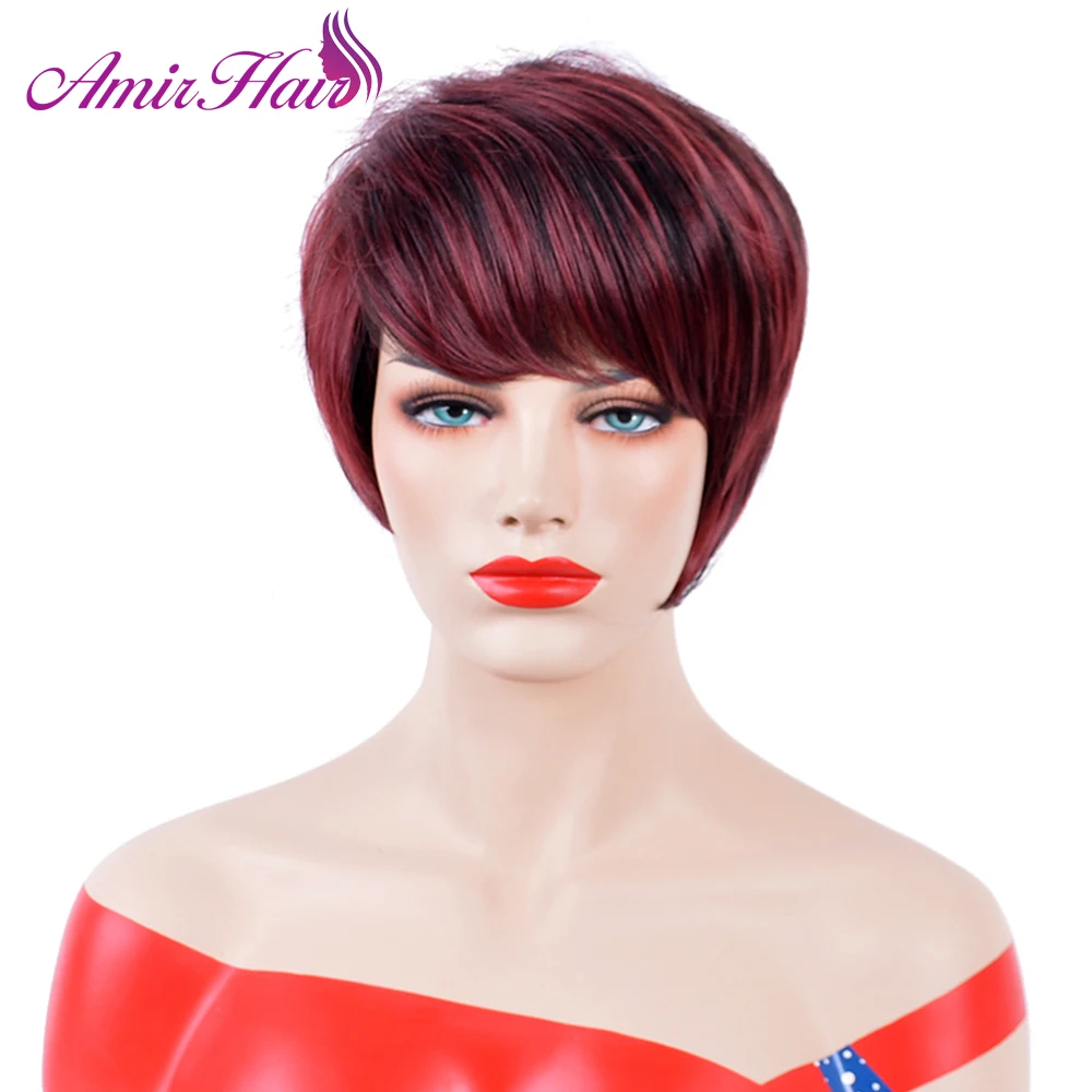 

Amir Straight Short Wigs Synthetic Hair High Temperature Fiber wine red Hair Wigs Cancer Daily Wigs