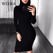 Wixra Warm Women Autumn Winter Sweater Knitted Dresses font b Slim b font Elastic Turtleneck Long