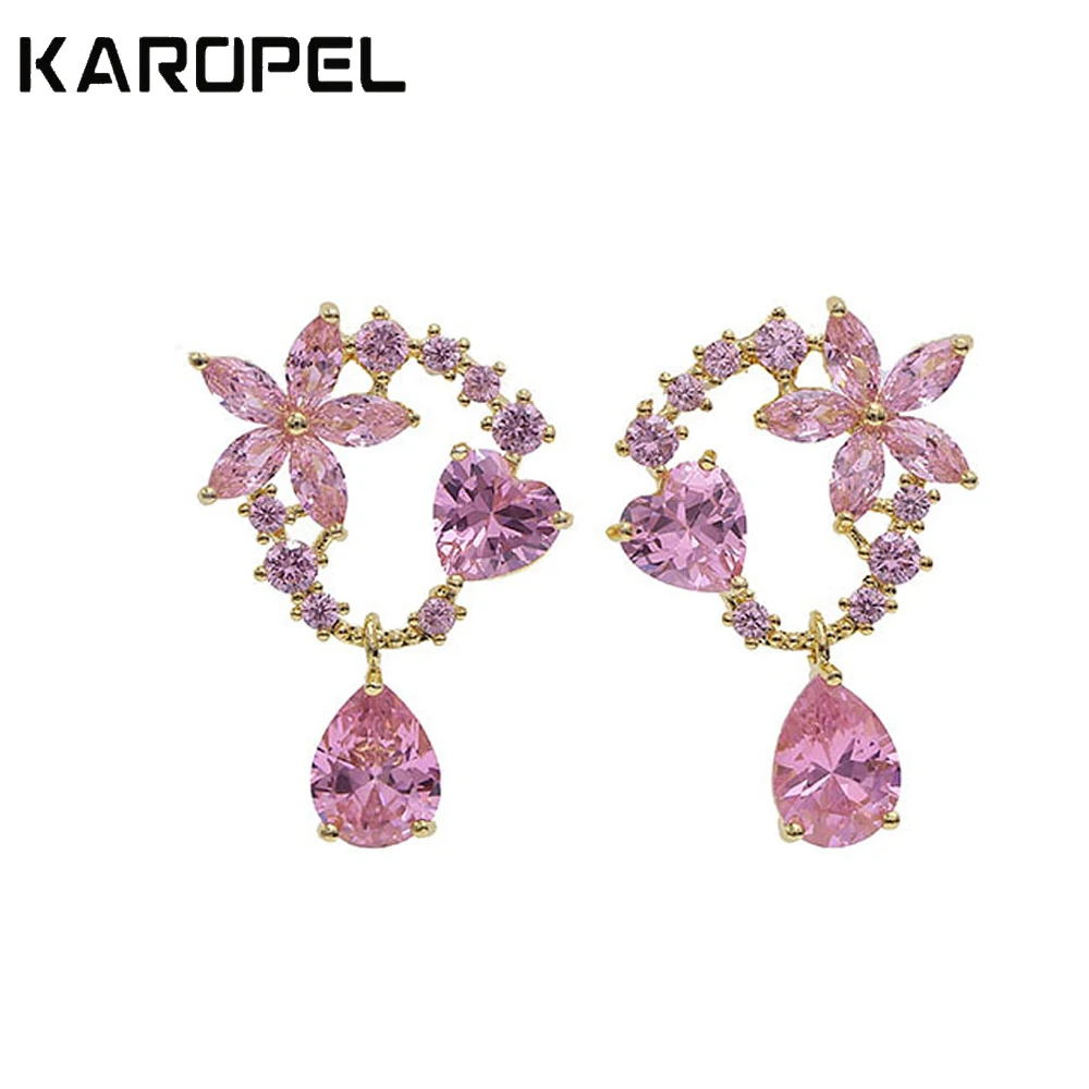 

Fashion Creative Garland Earrings Pink Cubic Zircon Lovely Sweety Flower Earring For Women Costume Jewelry