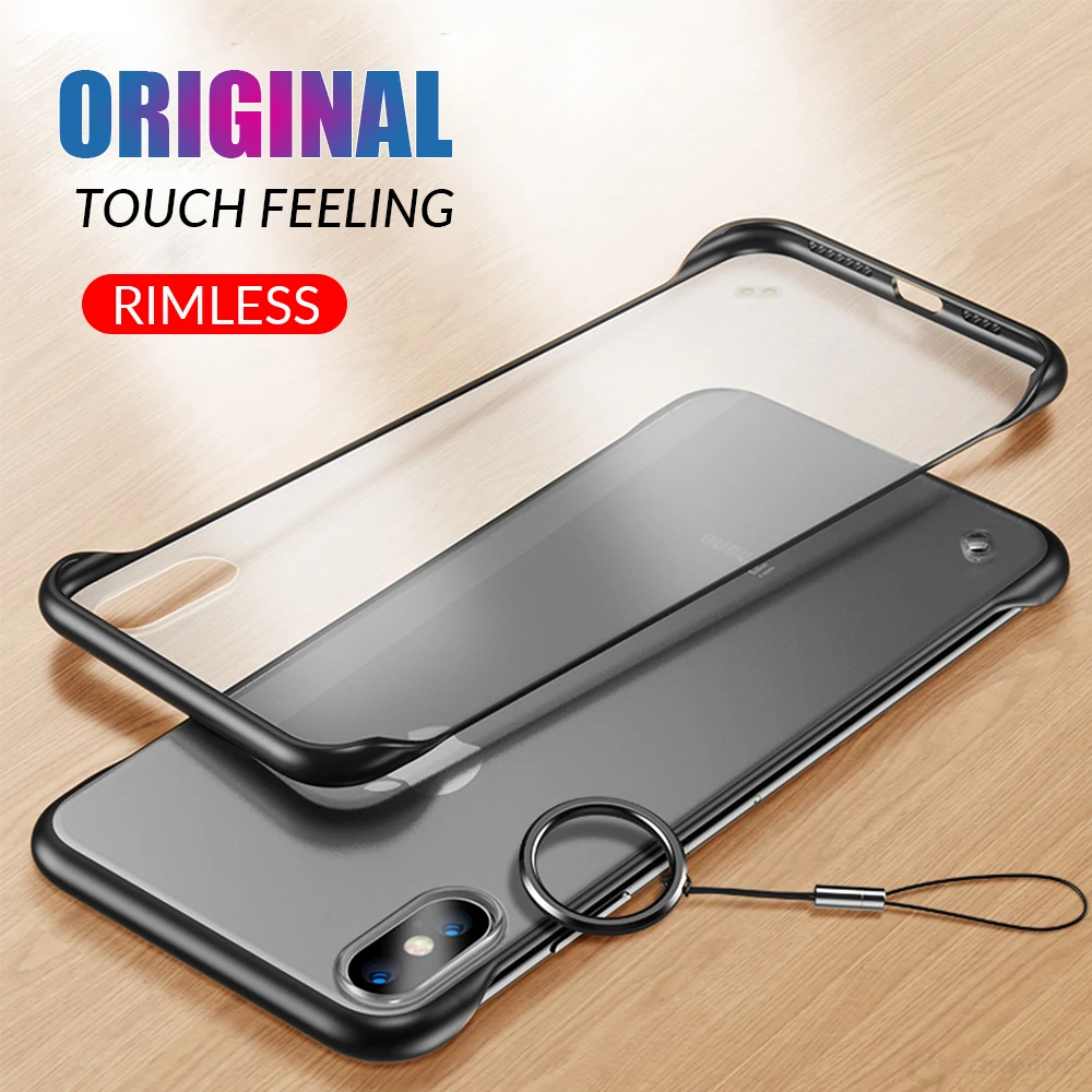 

Phone Case Frameless Transparent Matte Hard For iPhone X 6 7 8 6S Plus Cover For iPhone XR XS MAX With Finger Ring Cases