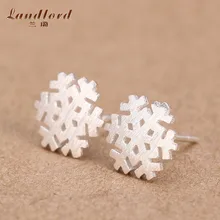 Venta caliente 2014 de Regalo de Navidad para la señora Pure 925 plata esterlina stud pendientes de Joyería Fina pendiente del copo de nieve hermoso BE114