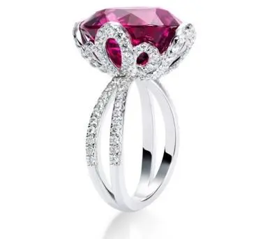 

Bamos Luxury Pink Cubic Zirconia Flower Ring Vintage Princess Wedding Engagement Rings For Women Fashion Birthstone Jewelry