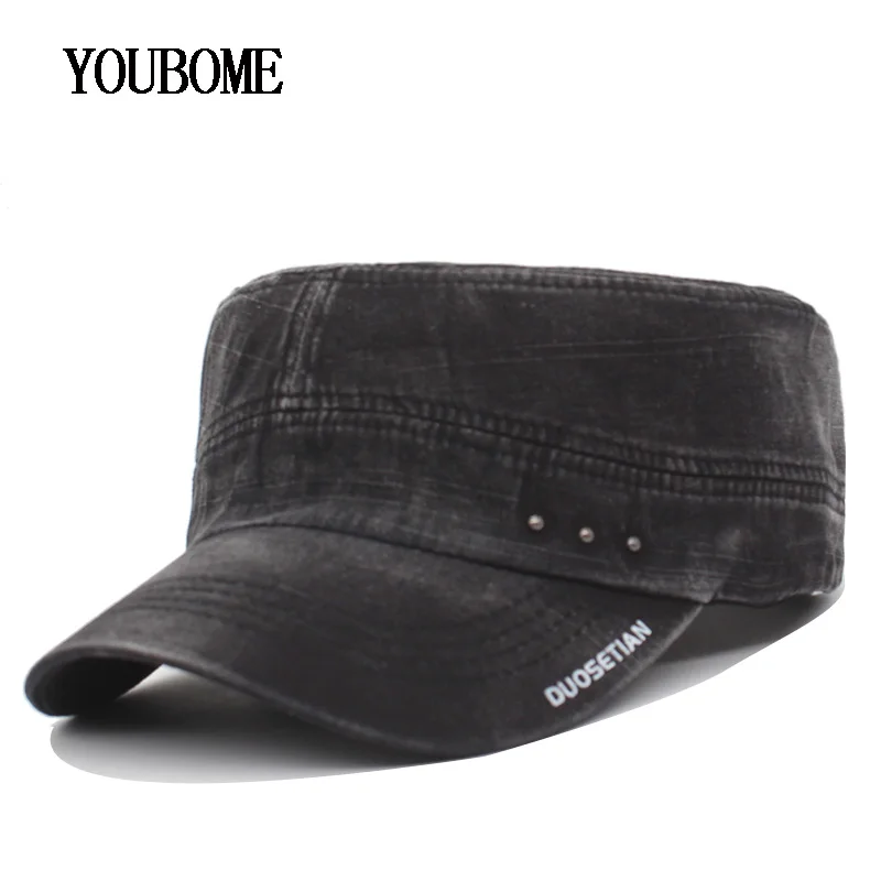 

YOUBOME Fashion Men Military Hats Women Vintage Solid Flat Gorras Flat Planas Visor Baseball Caps For Men Snapback Military Cap