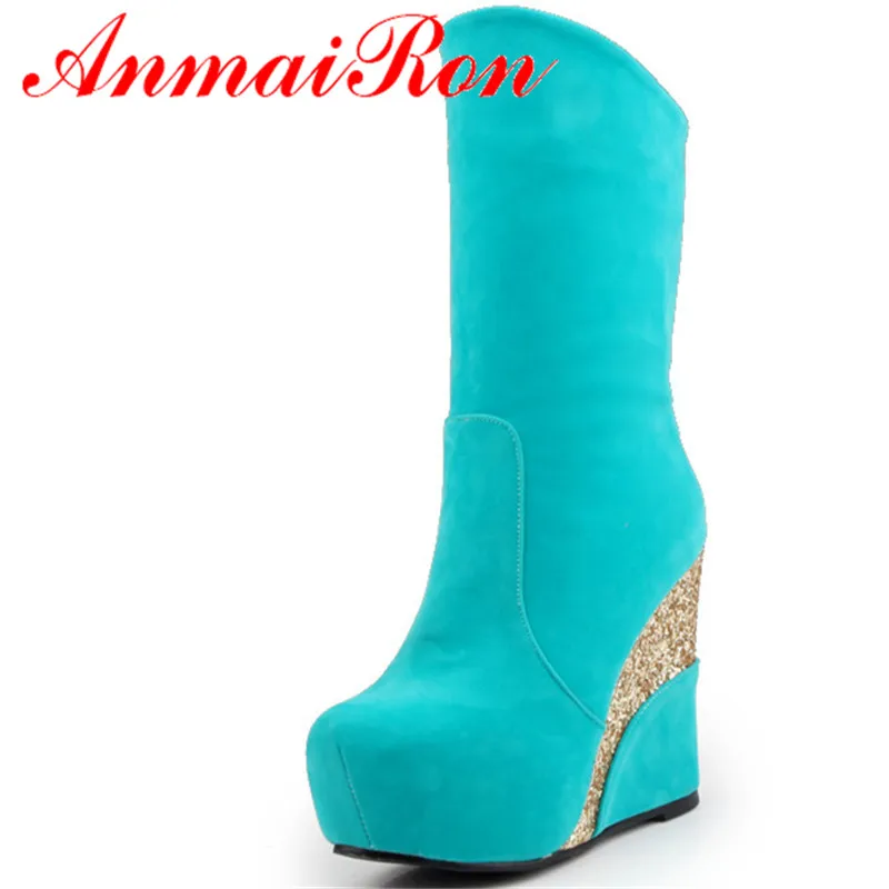 ANMAIRON New Style Winter Shoes Woman Round Toe High Heels Fashion Boots Platform Shoes Ankel Boots For Women Large Size 34-41 ANMAIRON New Style Winter Shoes Woman Round Toe High Heels Fashion Boots Platform Shoes Ankel Boots For Women Large Size 34-41